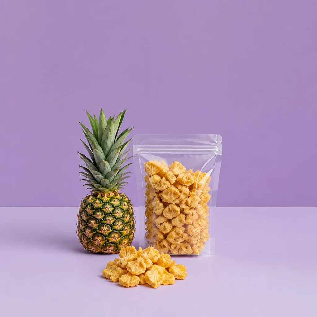Ananas natural, punga de 500 g lângă fructul proaspăt, ca să se vadă cât înseamnă